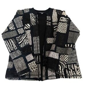 KatWear Art to‎ Wear Mixed Textile Quilted Patchwork Boho Jacket Black White M